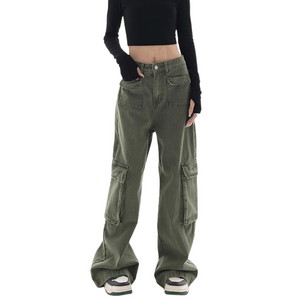 Women's Retro Army Green High Waist Cargo Pants