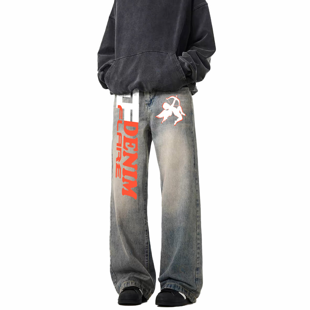 DF Full Puff Print Cupid Washed Distressed Jeans