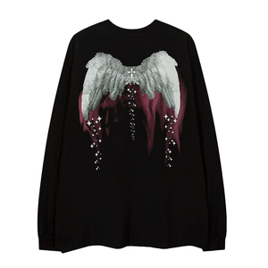 Angel Wings Ribbed Cuffs Long-Sleeve Shirt