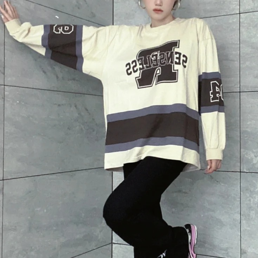 Japanese Street Letter R Splicing Sweatshirt