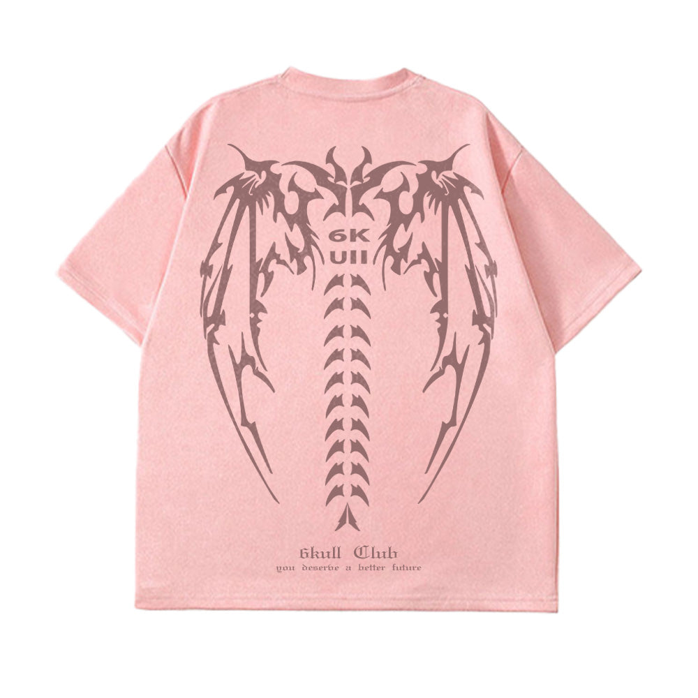 6Kull Suede Bone Wing Design T-shirt