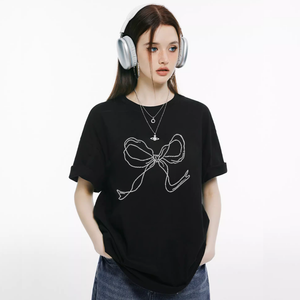 Women's Simple Bow Print T-Shirt