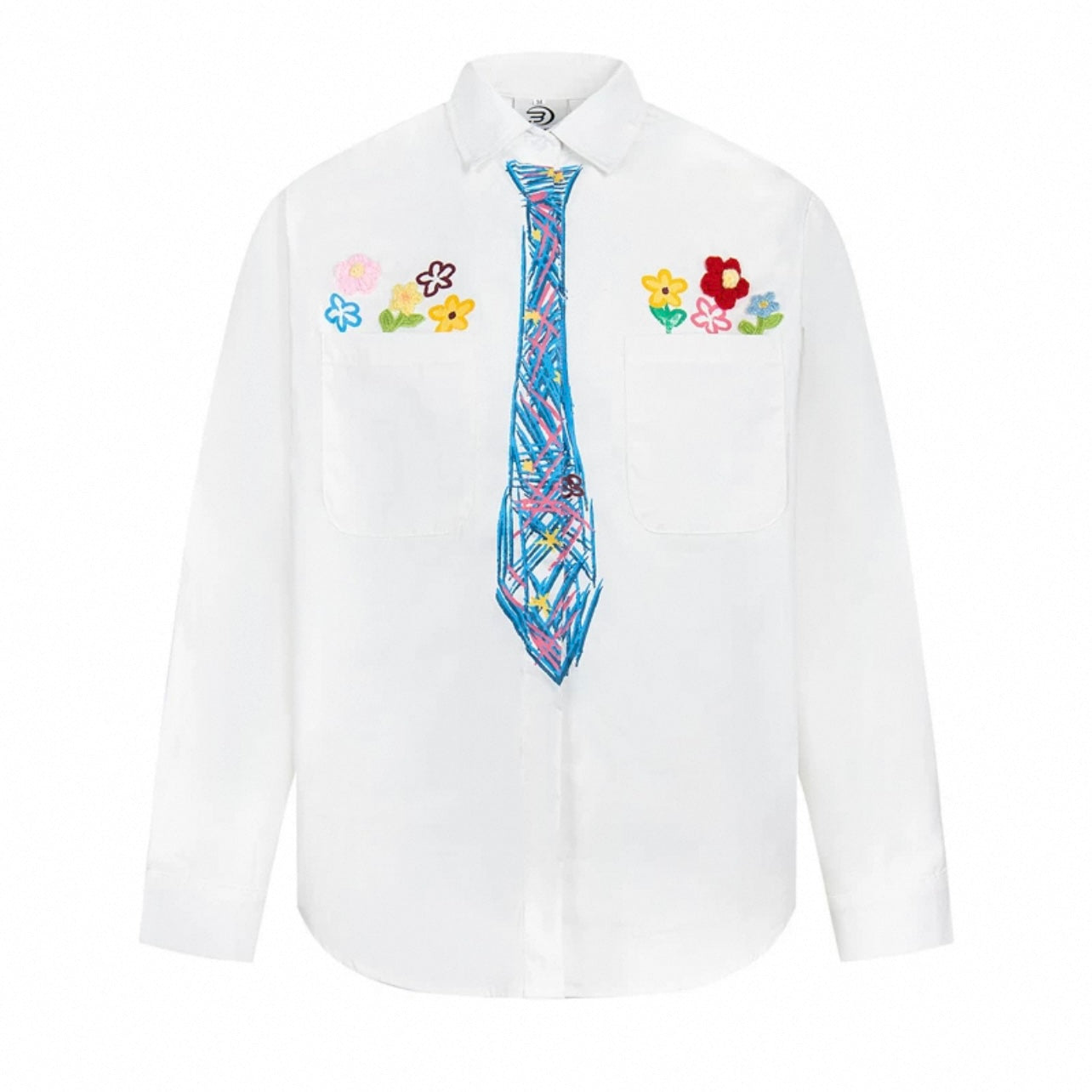 Flower embroidery tie graffiti shirt
