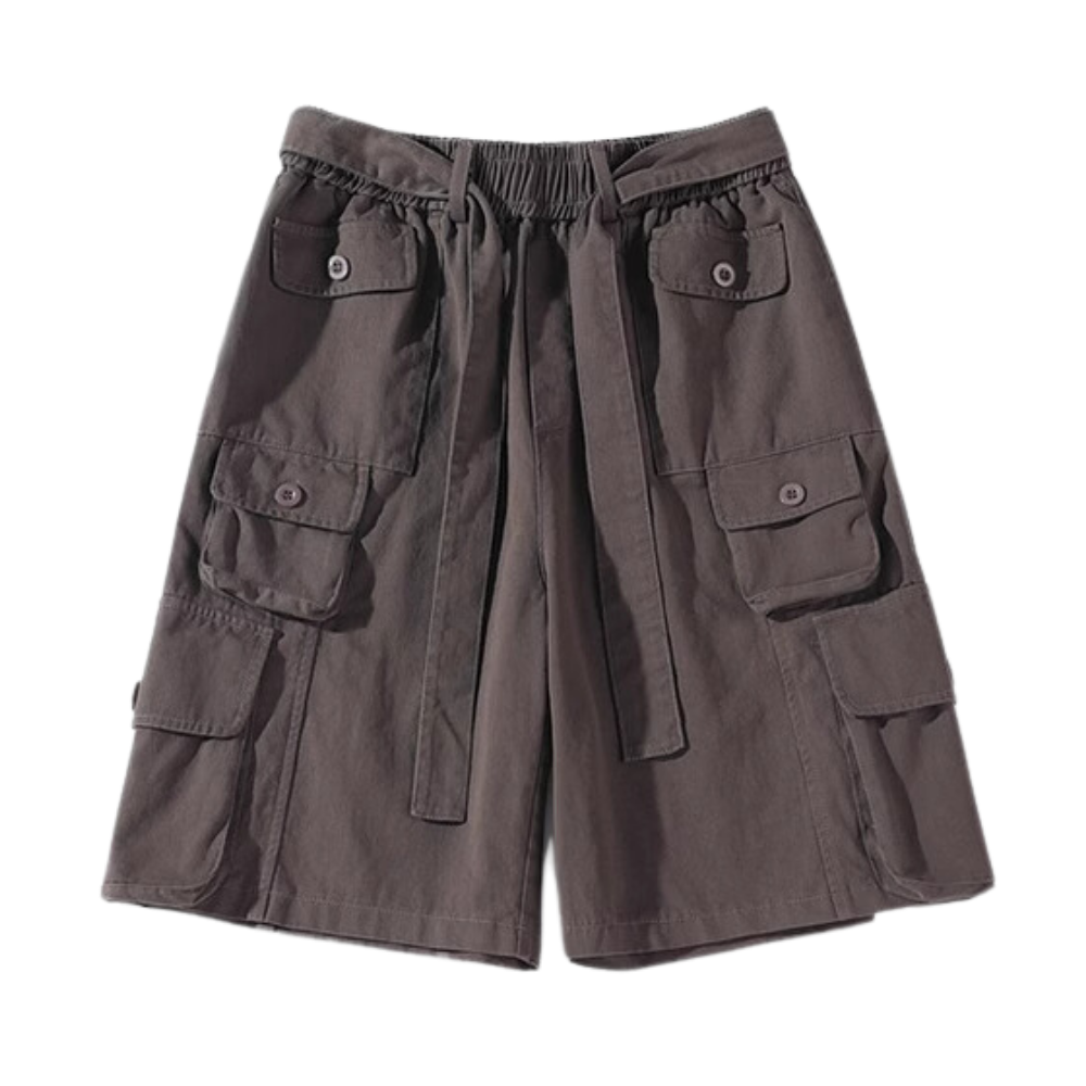 Solid Multi-Pocket Cargo Shorts