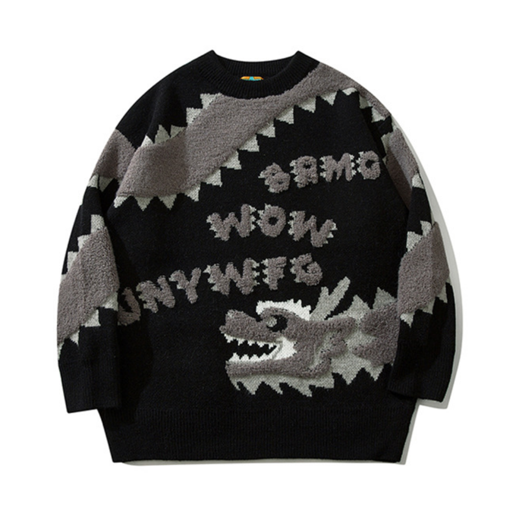 Solid Color Flocked Dragon Sweater
