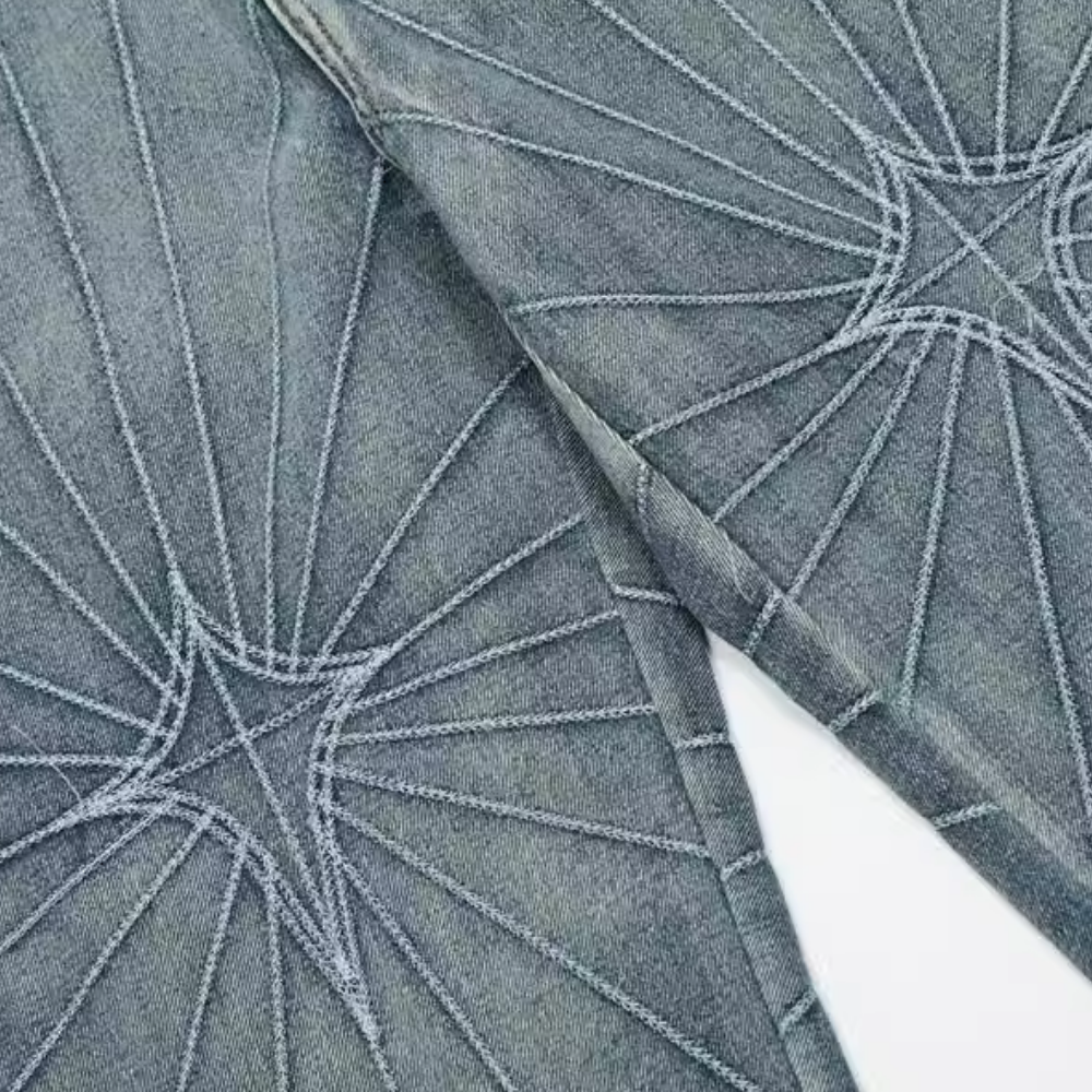 DF| Spider Web Stripe Embroidered Jeans