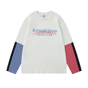 American Contrast Color Fake Two-Piece Sweatshirt