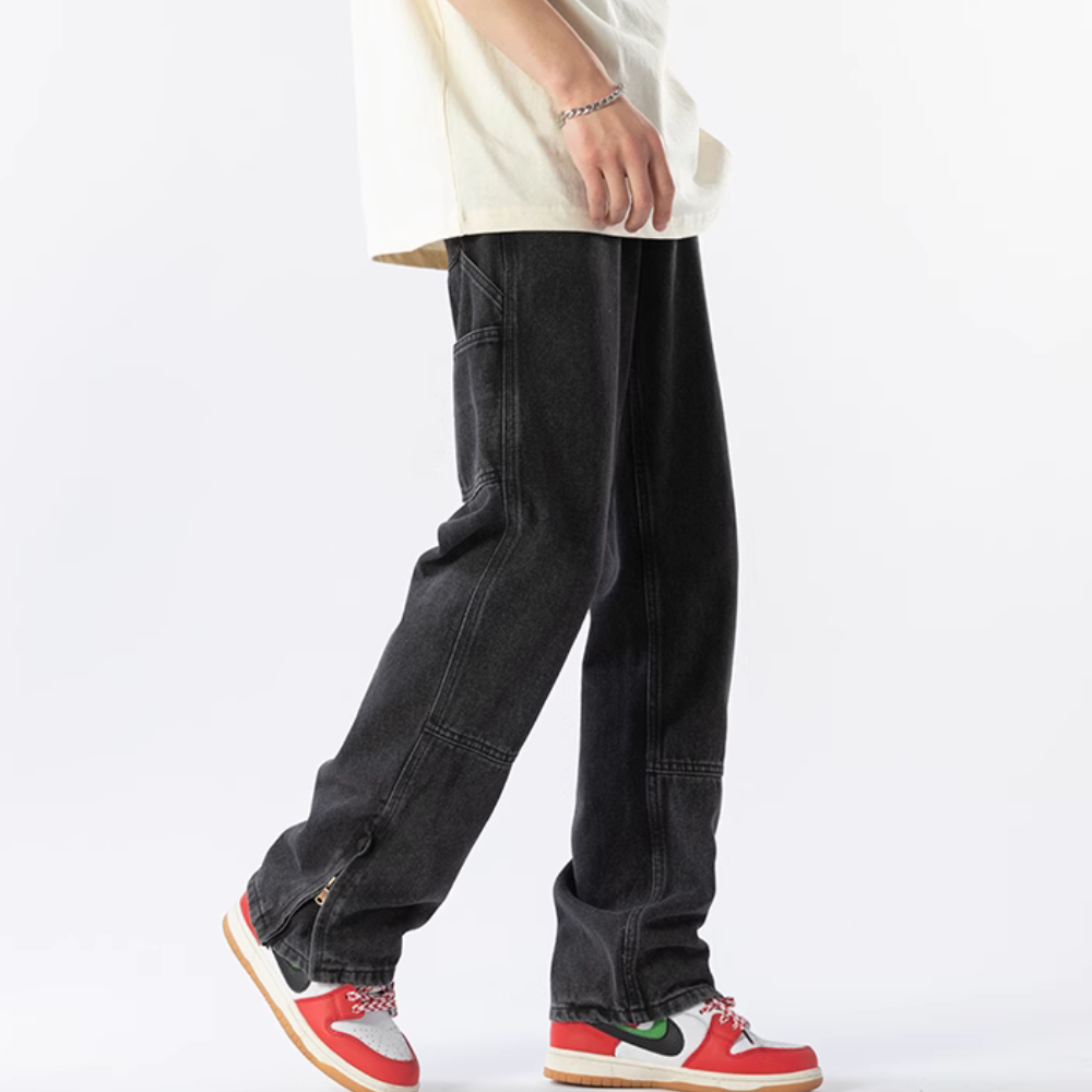 Solid Color Slit Zip Jeans