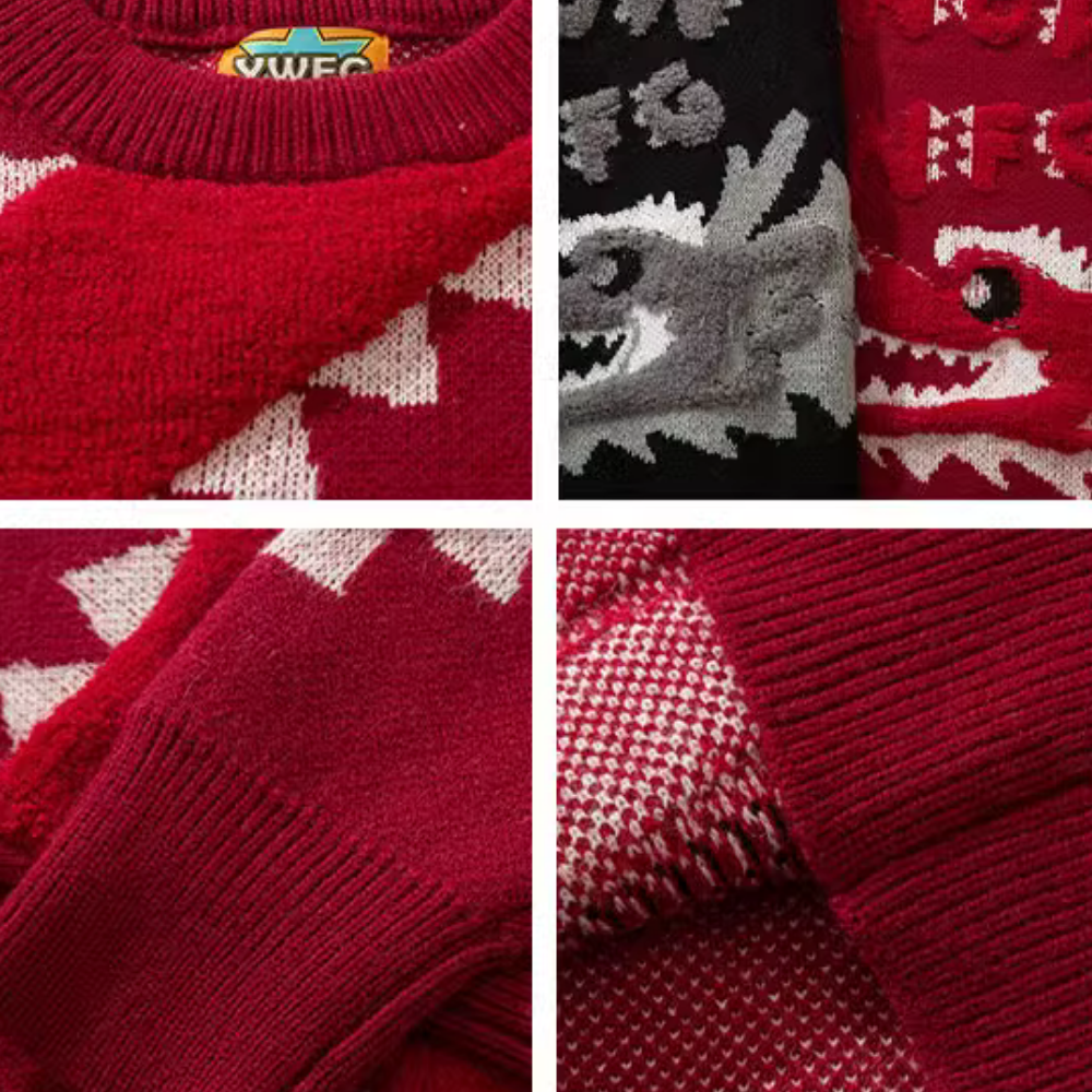Solid Color Flocked Dragon Sweater