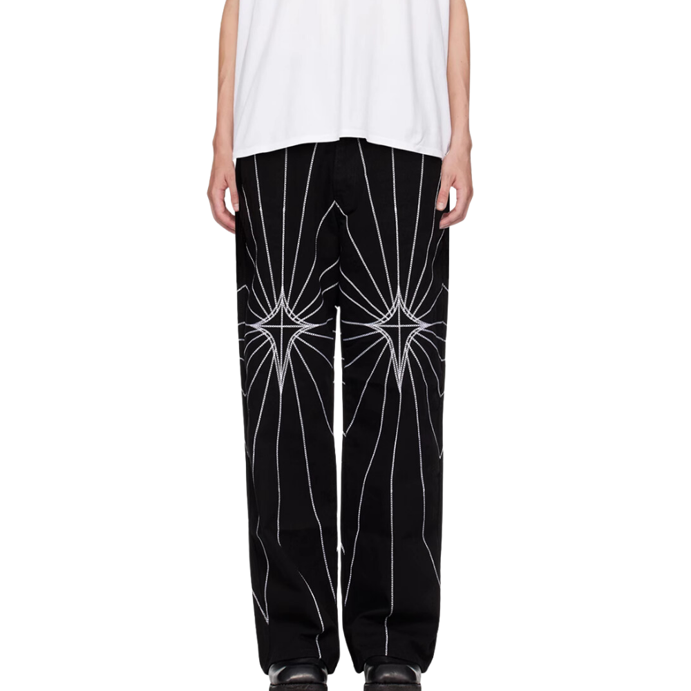 DF| Spider Web Stripe Embroidered Jeans