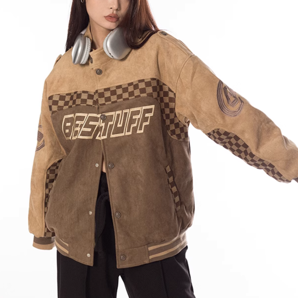 Retro Suede Embroidered Racing Jacket