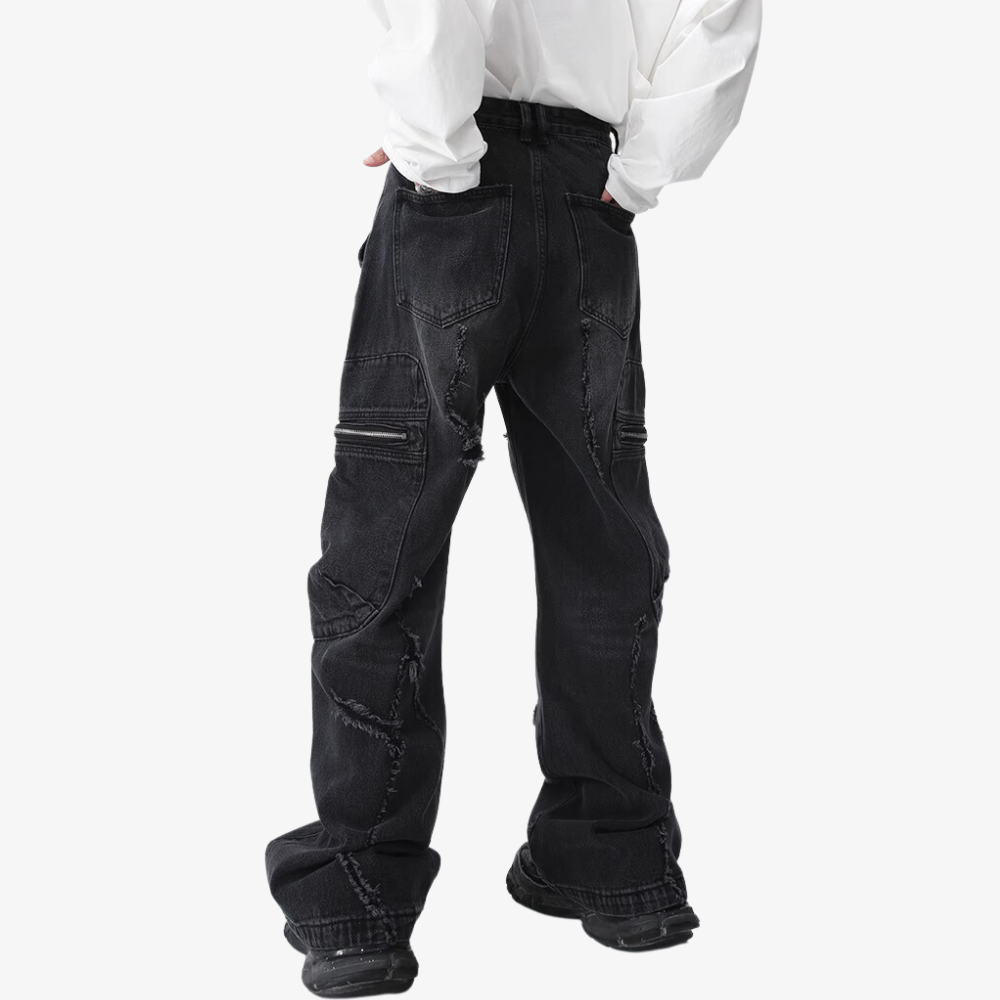CE | Irregular Hole Solid Color Jeans