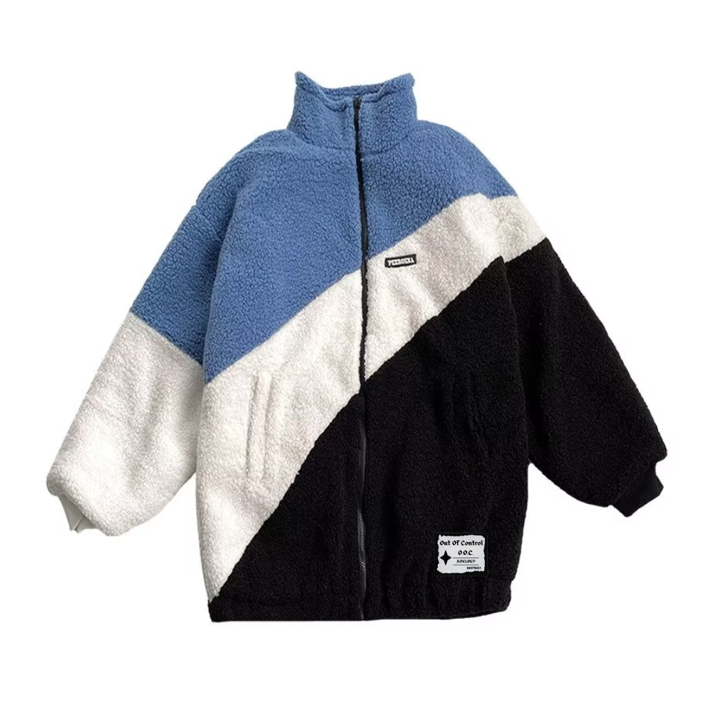 OOC' Retro Three-color Patchwork Sherpa Coat