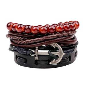 Vintage Braided Anchor Leather Bracelet