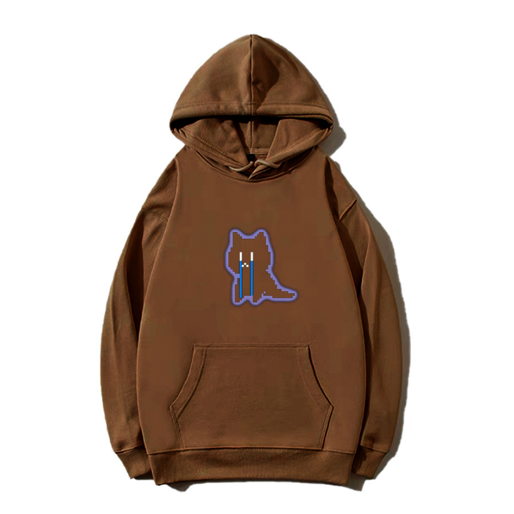 Japanese Sad Cat Print Hoodie