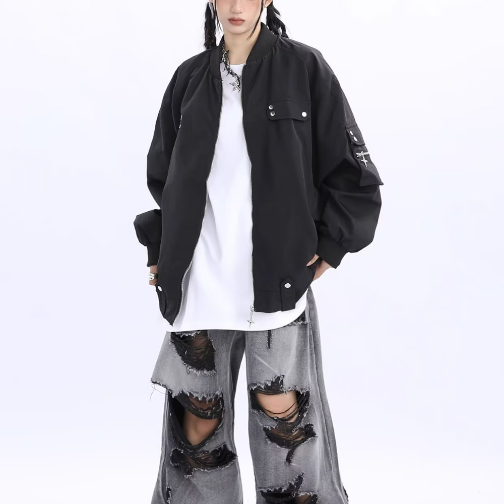 Street Trend Solid Color Jacket