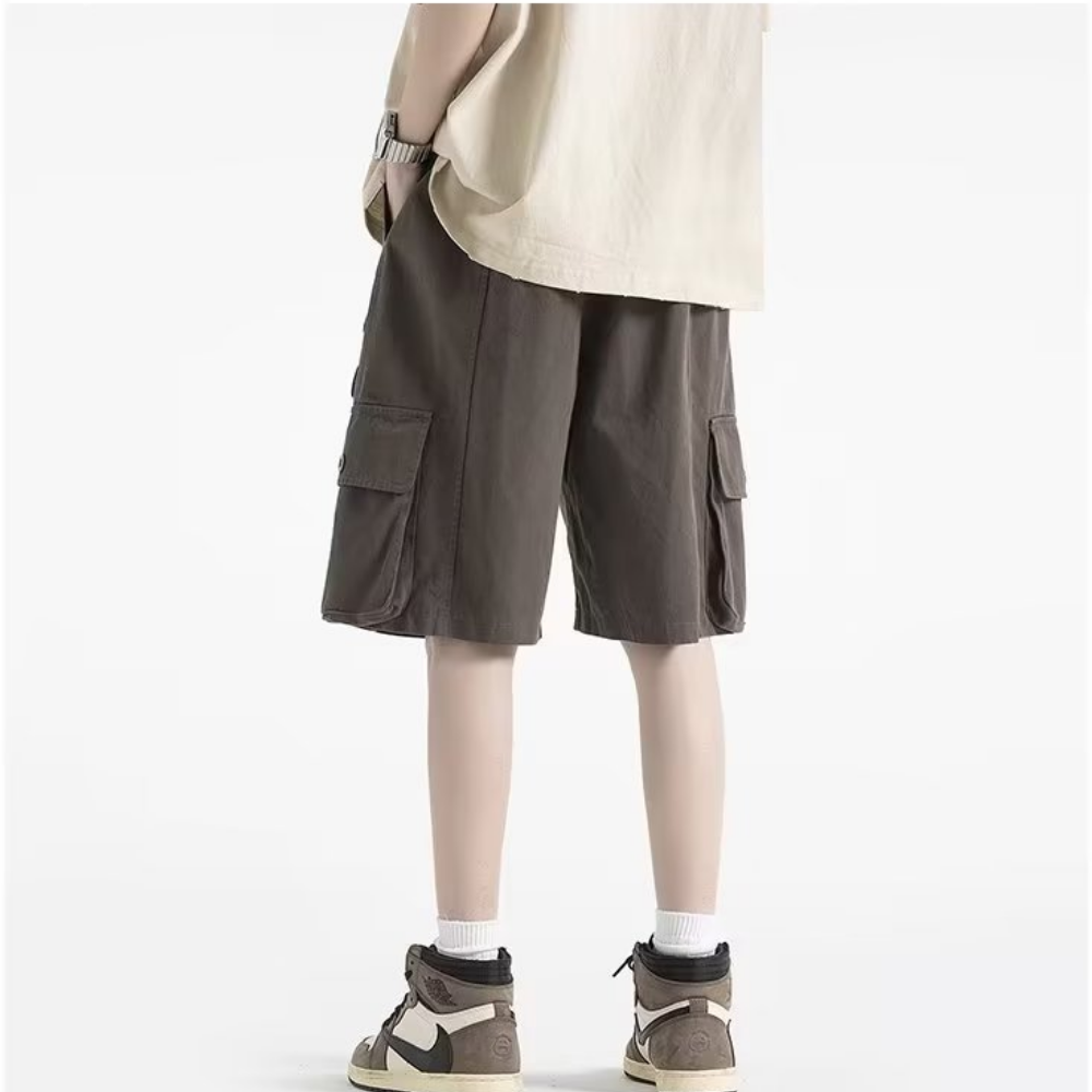 Solid Multi-Pocket Cargo Shorts