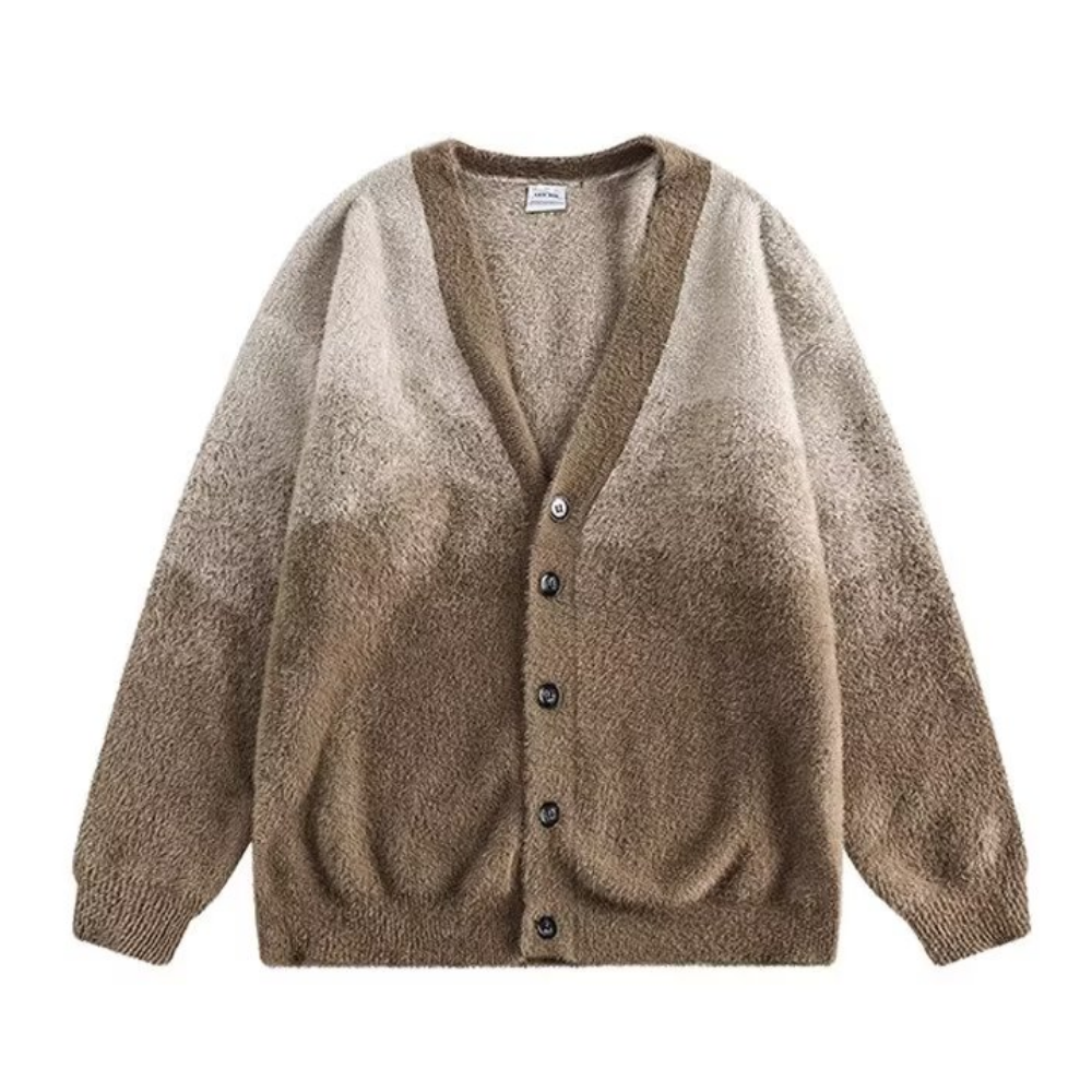 Retro Gradient Plush Knitted Cardigan