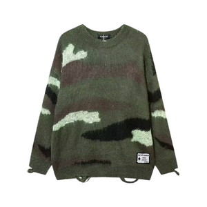 OOC' Retro Camouflage Irregular Striped Ripped Knitted Sweater