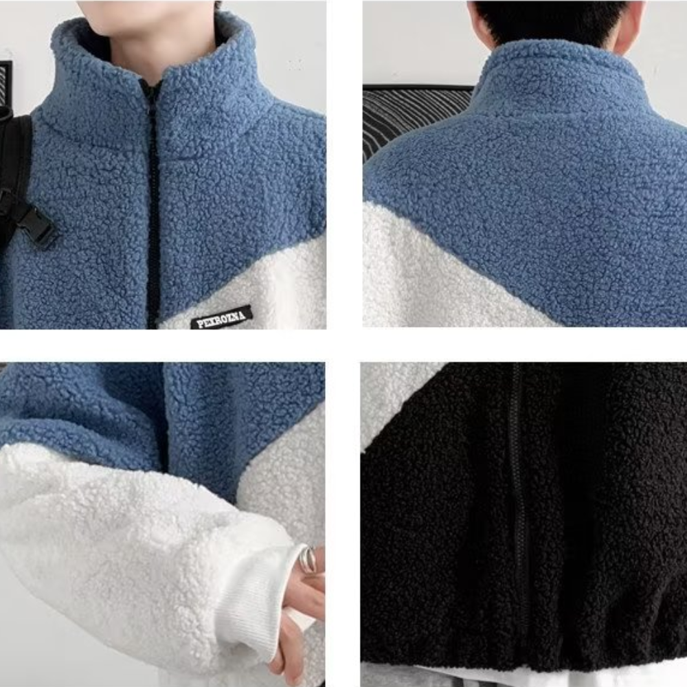 OOC' Retro Three-color Patchwork Sherpa Coat