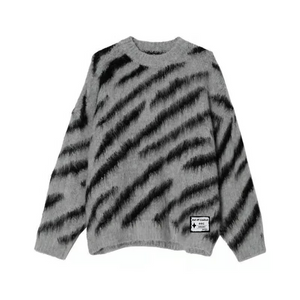 OOC' Irregular Contrast Zebra Striped Loose Knitted Sweater