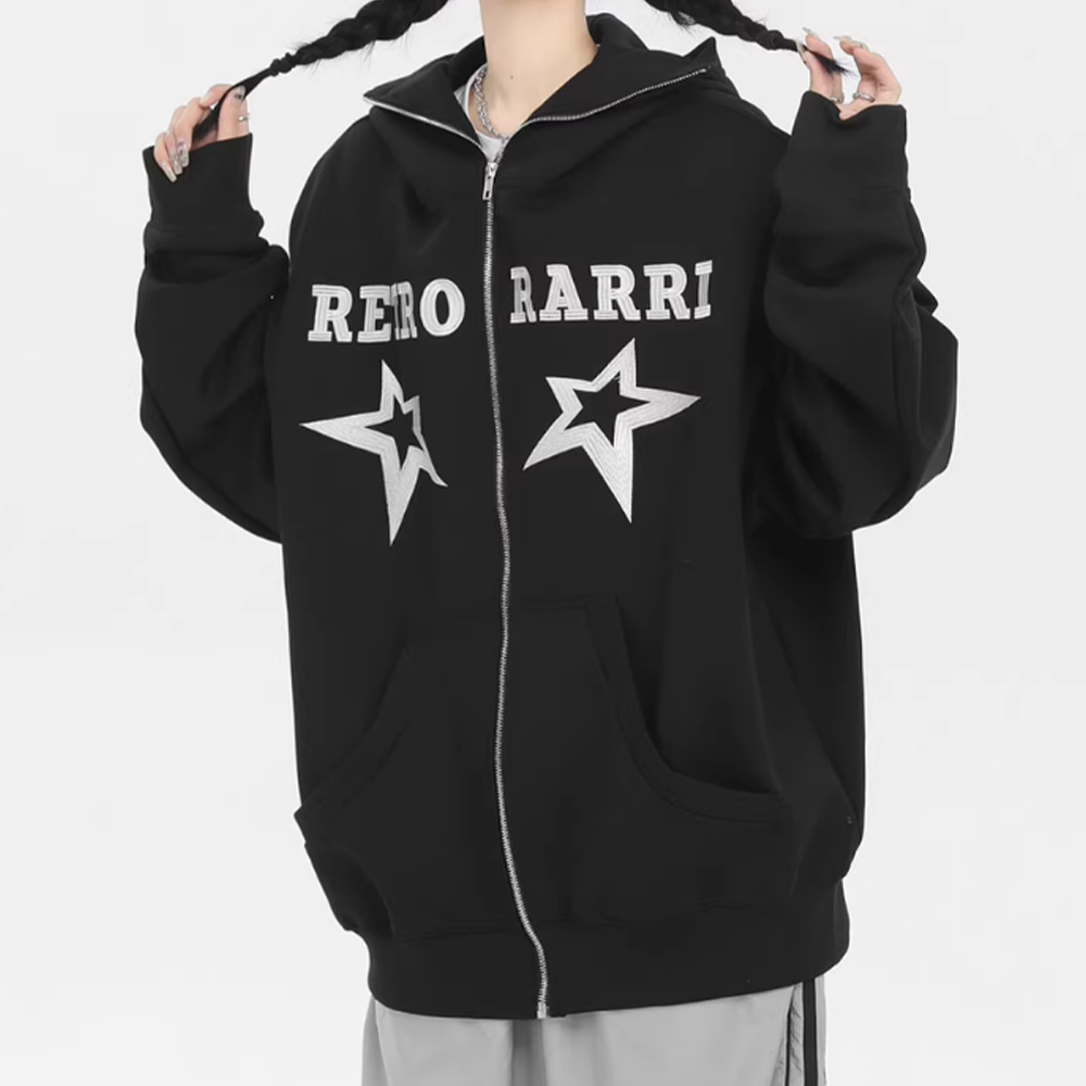 Loose Solid Color Stars Hoodie