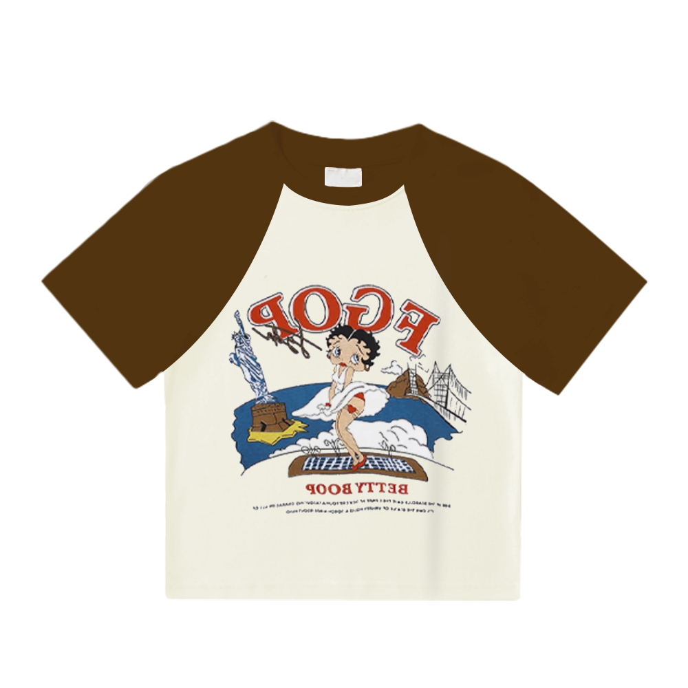 Women's Cartoon Surfer Boy Patchwork T-Shirt