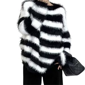 OOC' Colorblock Striped Faux Mink Sweater