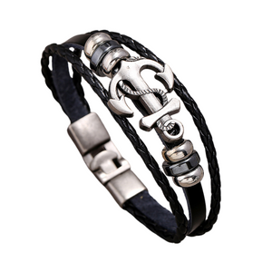 High Street Braided Anchor Leather Bracelet