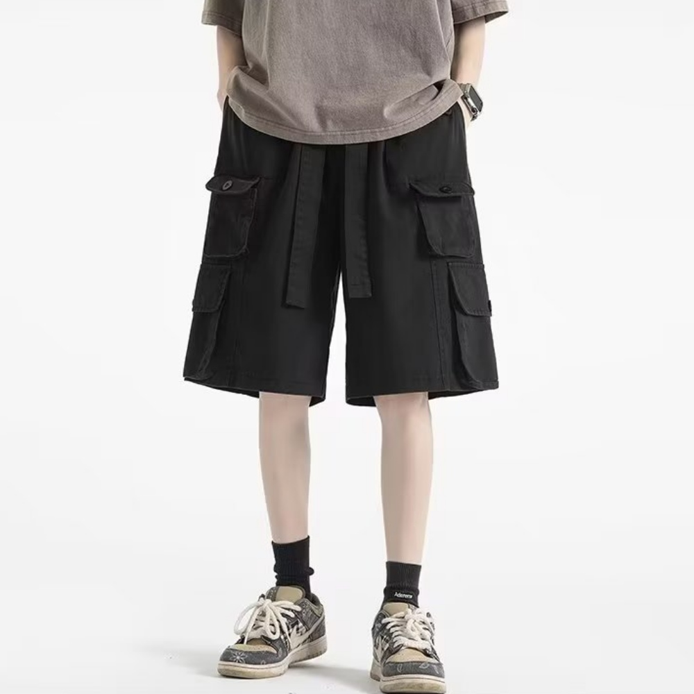 Solid Multi-Pocket Cargo Shorts