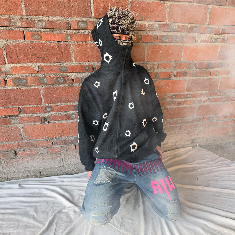 Art In War Full Puff Print Black Hoodie