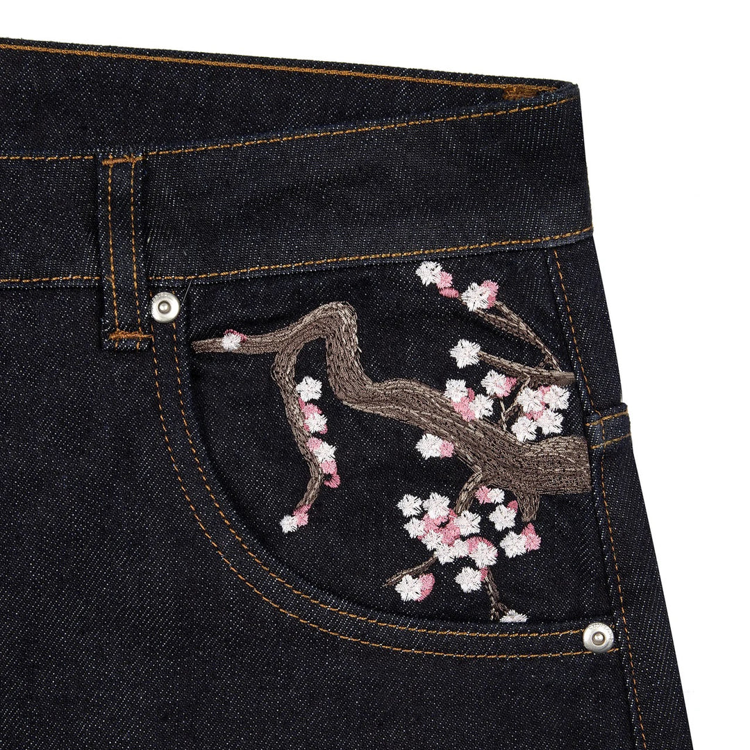 Evokyn Embroidered Denim Jeans with Sakura Blossom