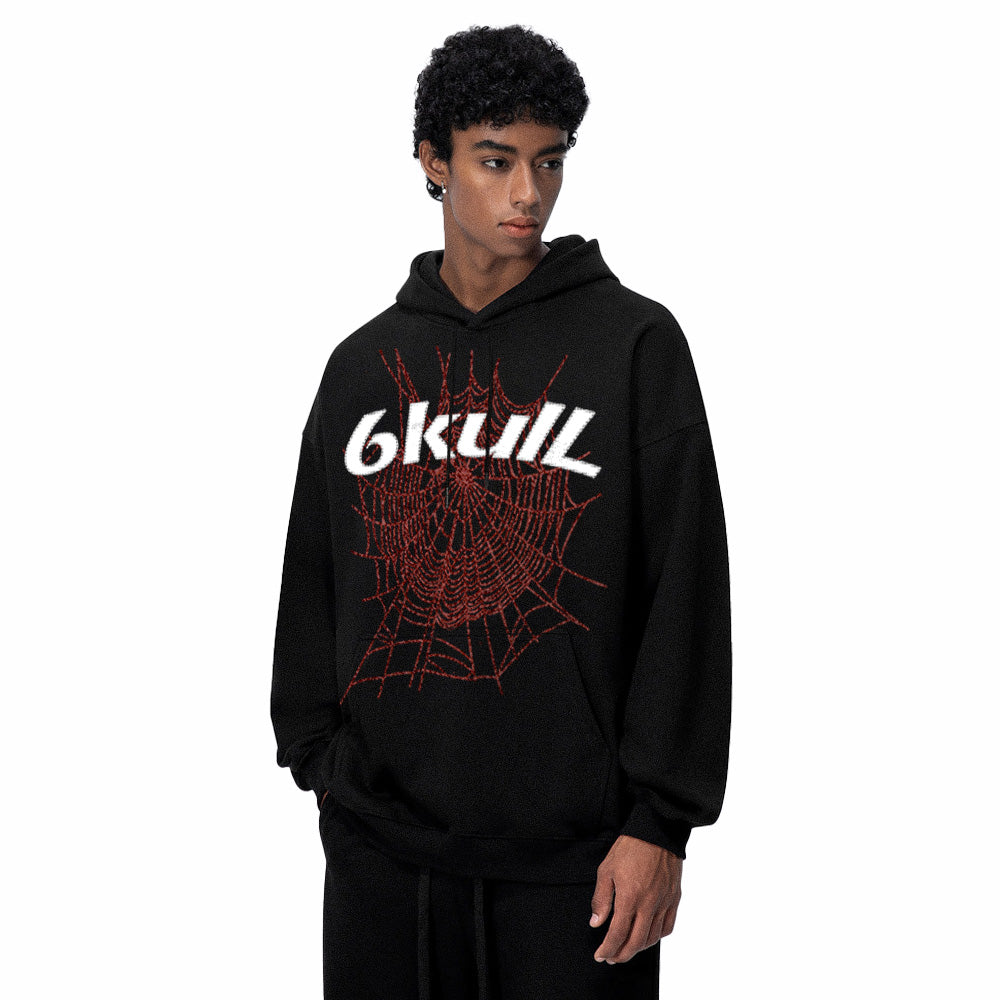 6Kull Spider Web Print Gothic Punk Hoodie