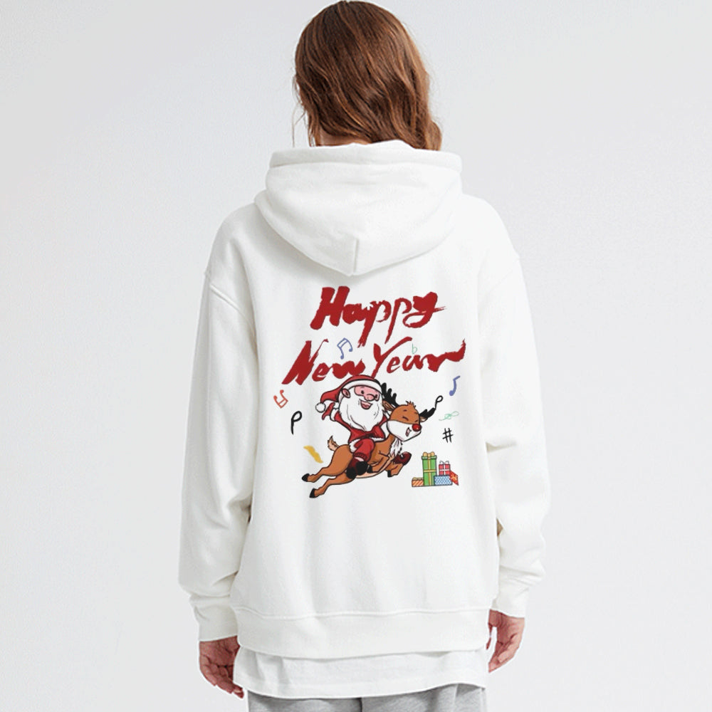 Comic Santa Claus And Elk Hoodie