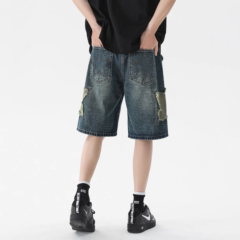 Street Trendy Star Patchwork Denim Shorts