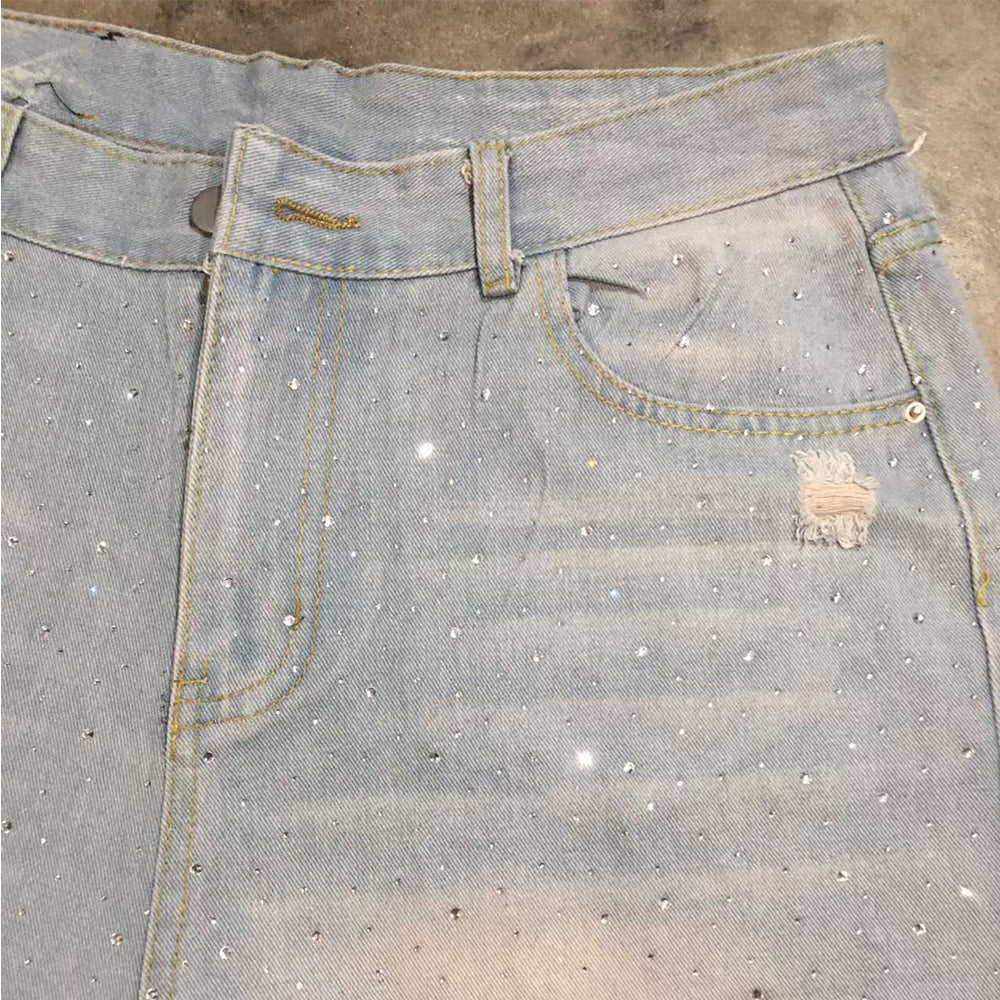 LoopStone Rhinestone Distressed Holes Jeans