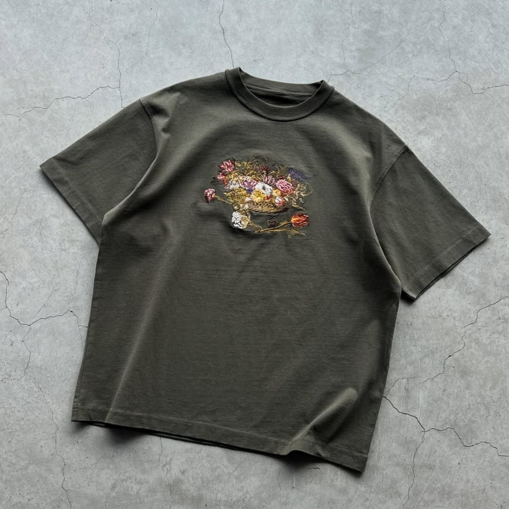 Evokyn Embroidered Vintage Floral Still Life T-Shirt
