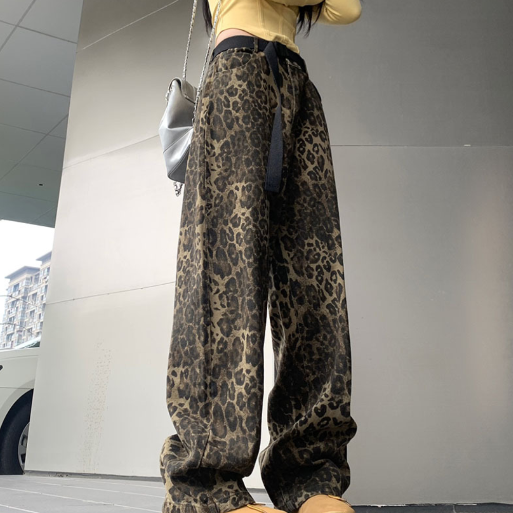 Leopard Print Straight-leg Jeans