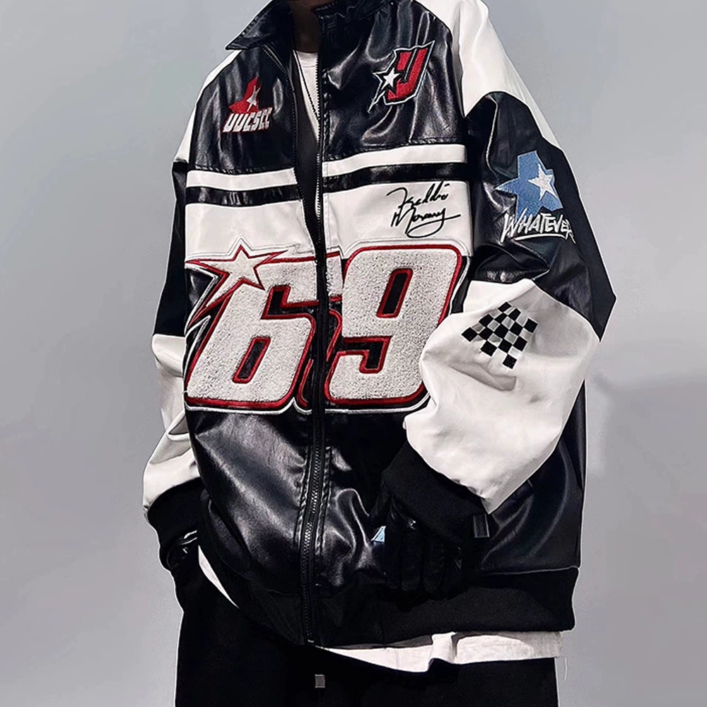 Hip Hop Embroidery Motorcycle Jacket
