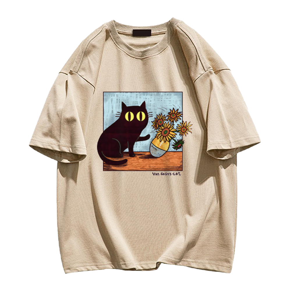 Cat And Van Gogh'S Sunflowers T-Shirt