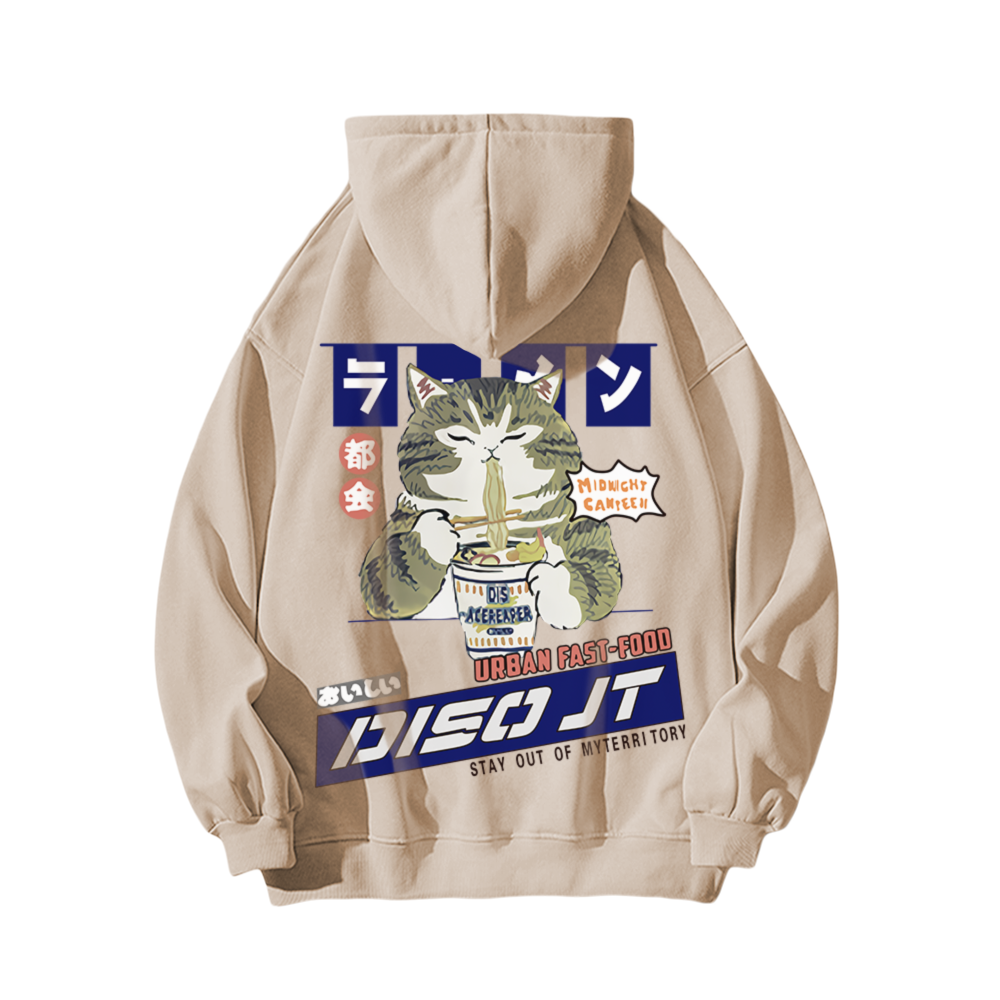 Japanese Greedy Cat Print Hoodie
