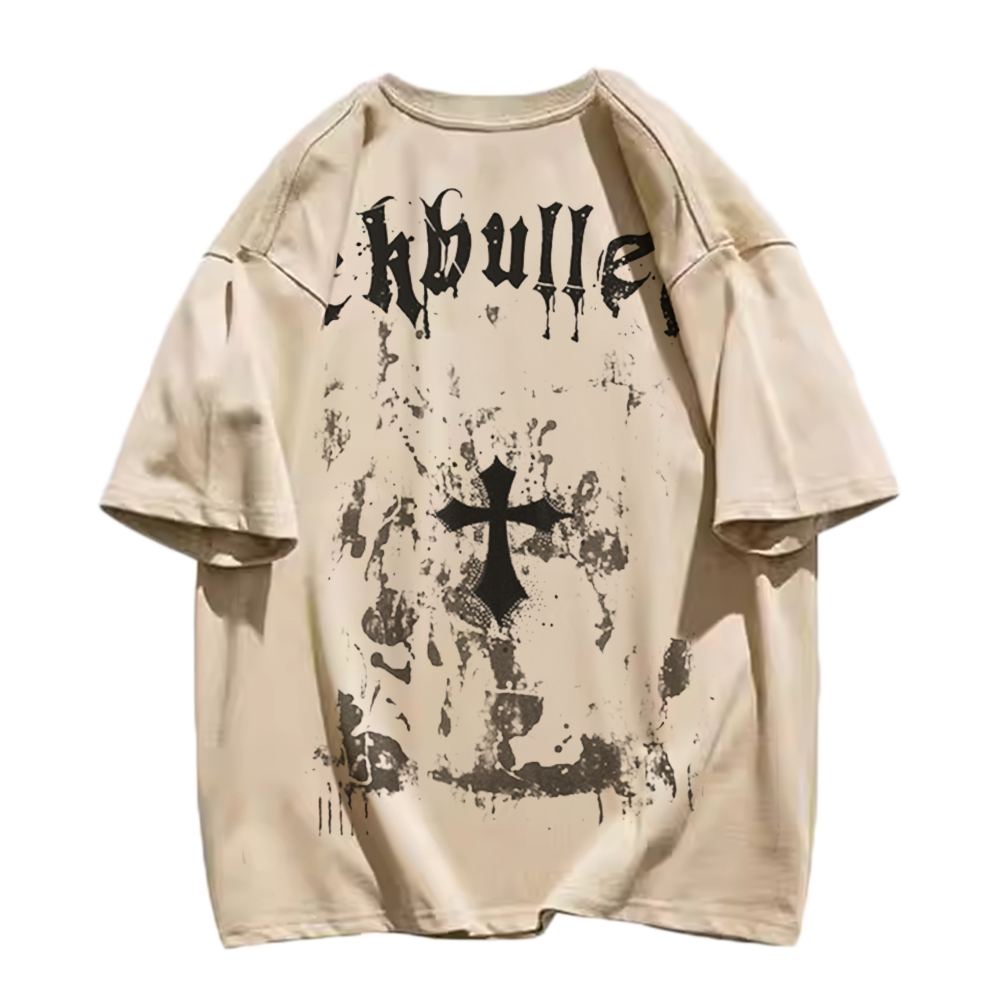 Retro Dark Cross Letters T-Shirt