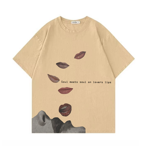 Retro Fun Lip Print Washed T-Shirt