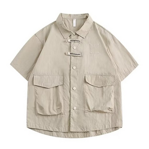 Japanese Solid Color Multi-Pocket Shirt