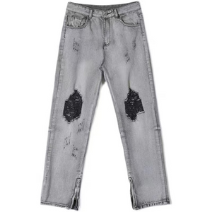 American High Street Washed Gray Ripped Zipper Micro Slit Pants