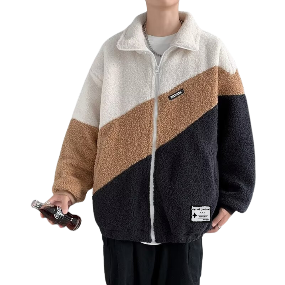 OOC' Retro Three-color Patchwork Sherpa Coat