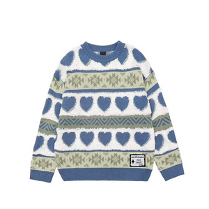 ⚡OOC' Retro Heart Jacquard Striped Knitted Sweater