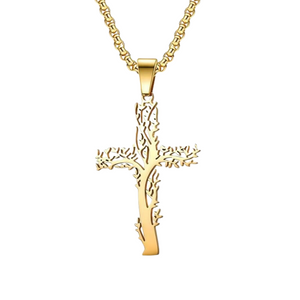 Retro Tree of Life Cross Necklace