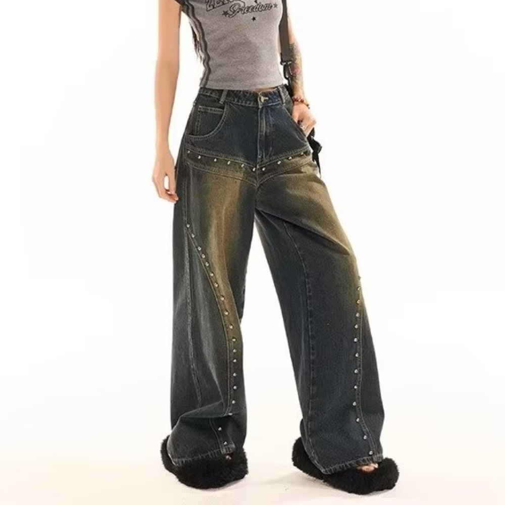 Women's Retro Distressed Stud Jeans