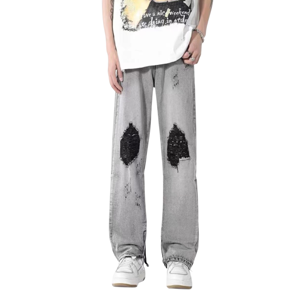 American High Street Washed Gray Ripped Zipper Micro Slit Pants